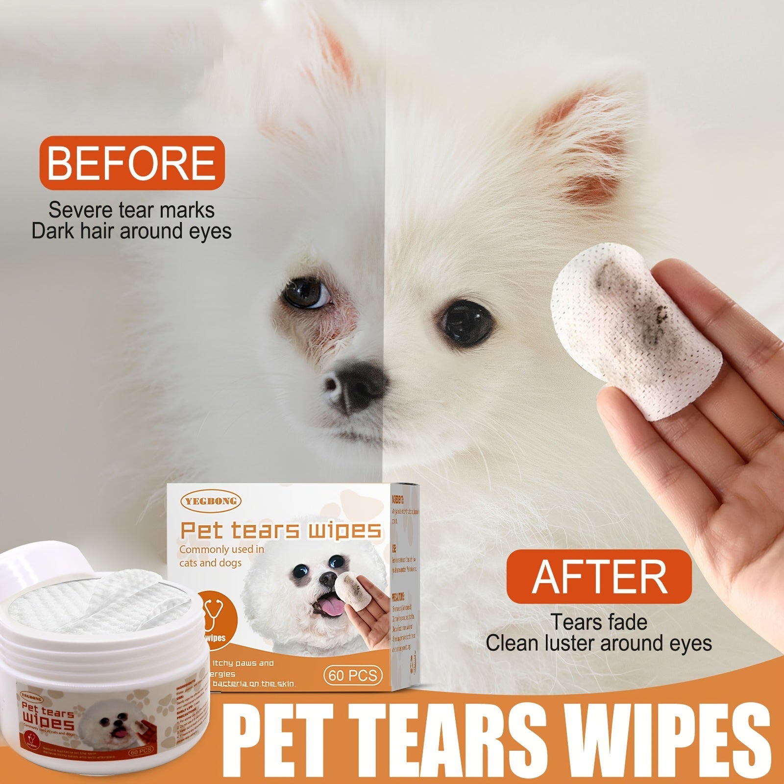 Pet Eye Cleaning Wipes - Removes Tears and Dirt - Pet Friendly