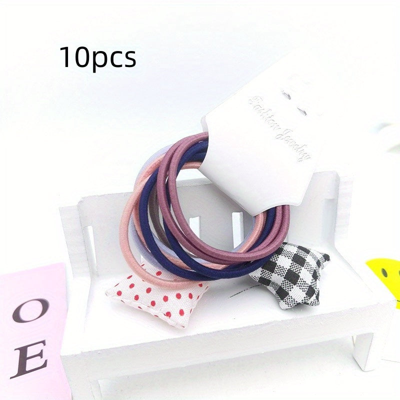 10pcs Plaid Star Decor Hair Tie Elastic Ponytail Holder Hair Accessories