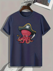Octopus Print Men's Graphic T-shirt for Summer