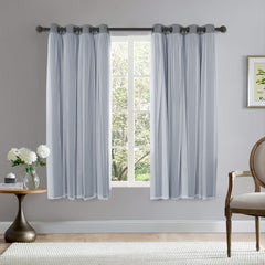 Blackout Curtains With Sheer Voile Double Layer Grey