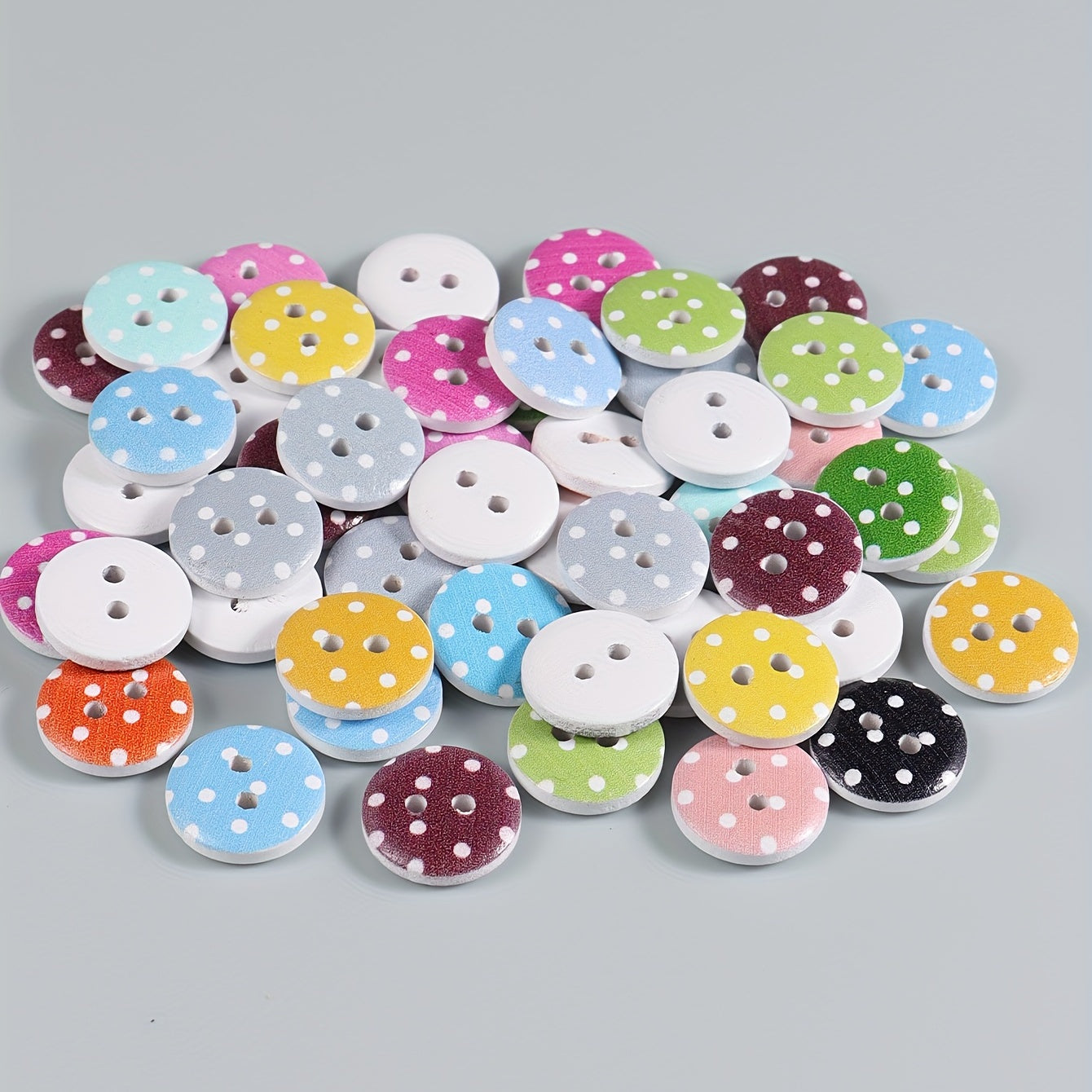 50pcs Mixed Wooden Dot Pattern Buttons 2 Holes For Sewing Craft Scrapbooking