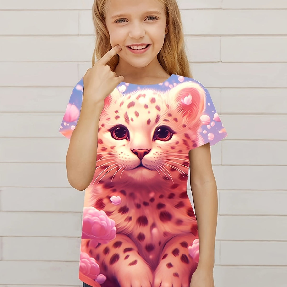 Funny Leopard Graphic Short Sleeve T shirt For Girls Summer Gift