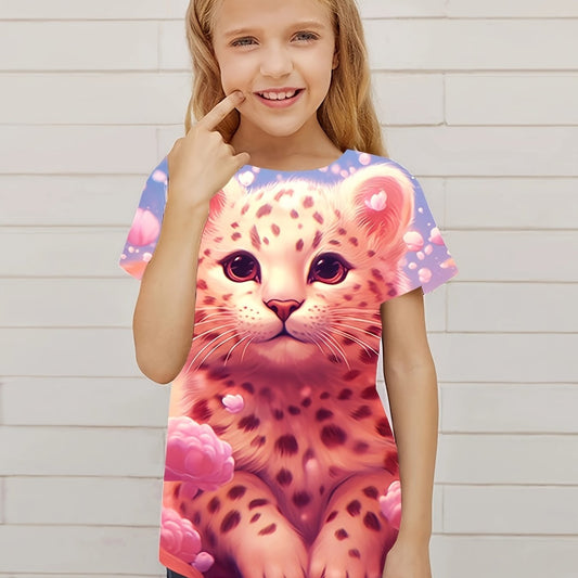 Funny Leopard Graphic Short Sleeve T shirt For Girls Summer Gift