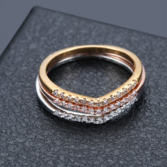V Shape Zircon Ring 18K Plated CZ Band Jewelry Gift