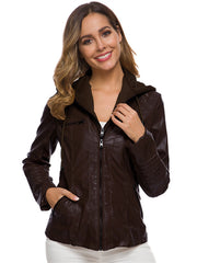 Women's Leather Jacket Solid Side Stripe PU Leather