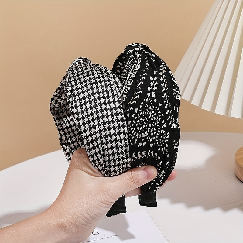 Houndstooth Knot Hair Hoop Paisley Print Wide Headband