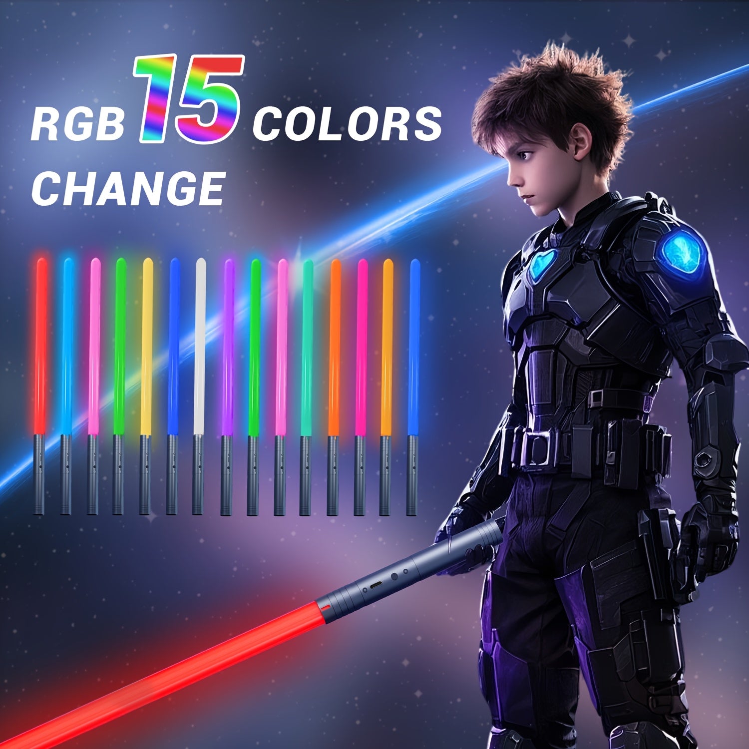 MAMXUAN Kids Combat Swords Toy RGB Metal Handle 15 Light Effects 3 Modes