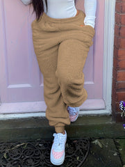  Solid Fleece High Rise Jogger Trousers