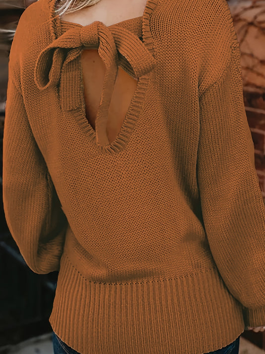  Solid Color Sweater with Knot Back Detail