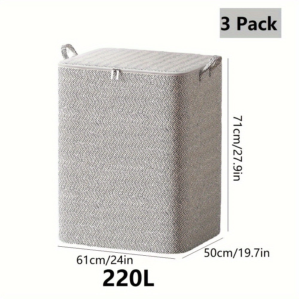 3pcs Clothes Storage Bag With Lids & Handles Durable Clothes Basket