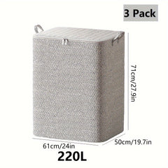 3pcs Clothes Storage Bag With Lids & Handles Durable Clothes Basket