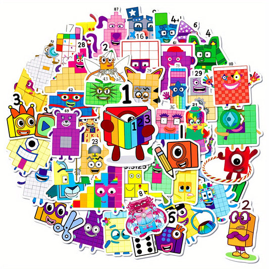 50pcs Children's Number Building Block Stickers Educational Toy Cartoon Stickers