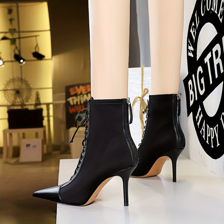 Women's Stiletto Heels Lace Up Ankle Boots Faux Leather
