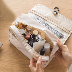 Travel Toiletry Bag with Hook Portable Makeup Organizer Beige