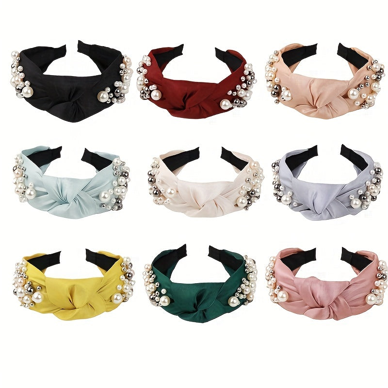 Faux Pearl Headband Knotted Cross Hair Hoop Hair Accessories For Women Girls
