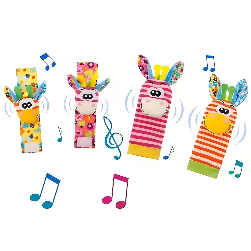Baby Cartoon Animal Wrist Bell Rattle Socks Set Plush Stuffed Toys