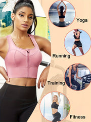 Front Zip Sports Bra Racerback Hollow Out Top Women's Activewear