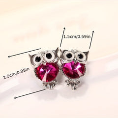 Rhinestone Owl Stud Earrings Decorative Accessories Holiday Gift