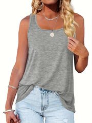  Basic Tank Top Women's Plus Solid Square Neck High Stretch Summer