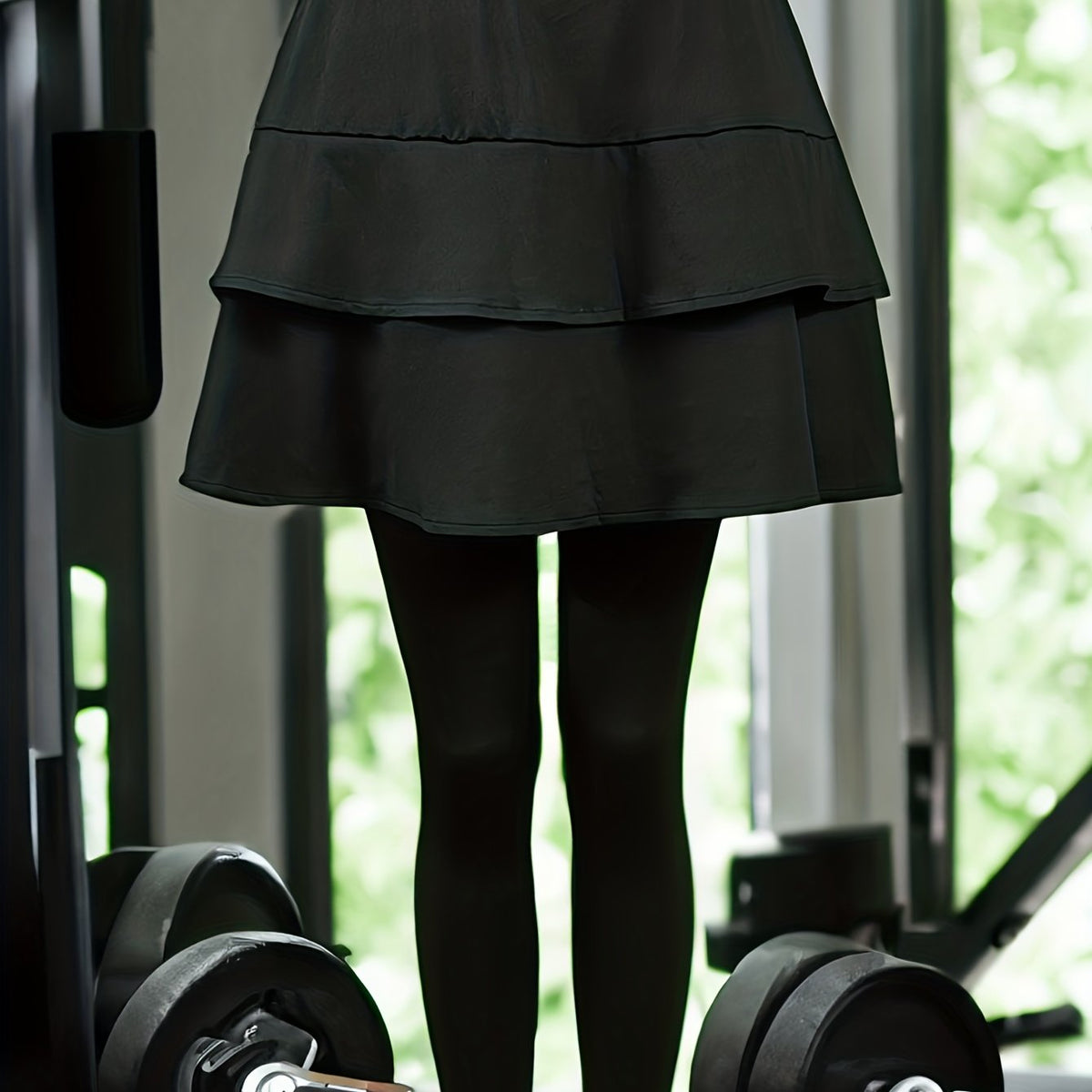Casual Solid Leggings with Ruffle Skirt Sporty Skinny Leggings