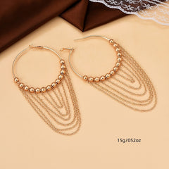 Golden Circle Tassel Hoop Dangle Earrings 18K Plated Ornaments
