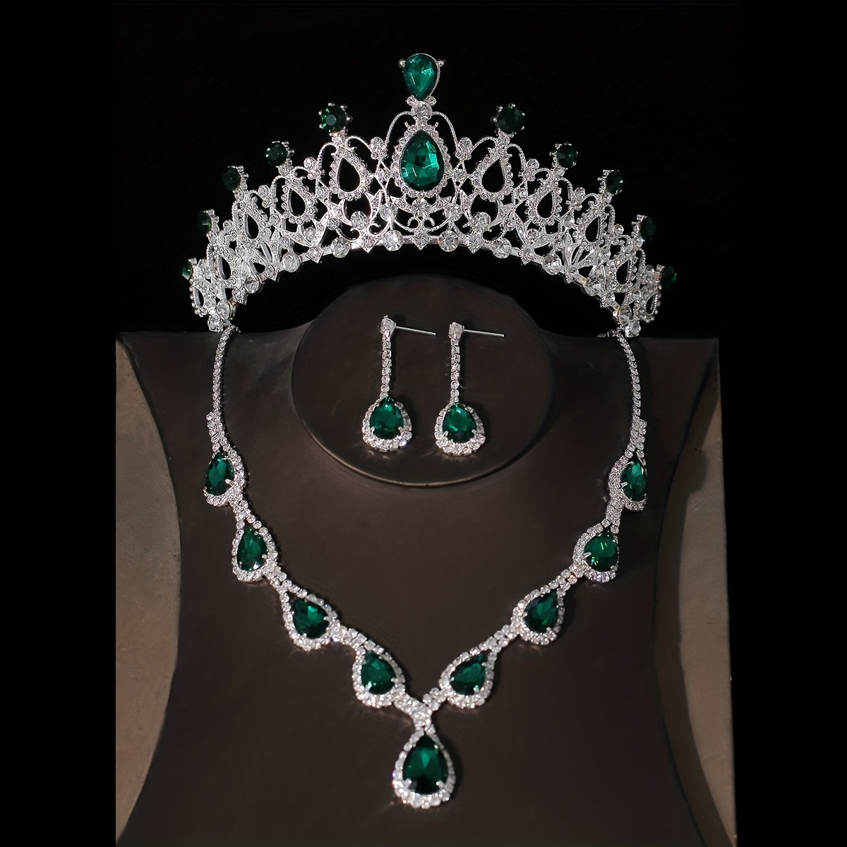 Crystal Bridal Crown Necklace Earrings Set Wedding Accessories