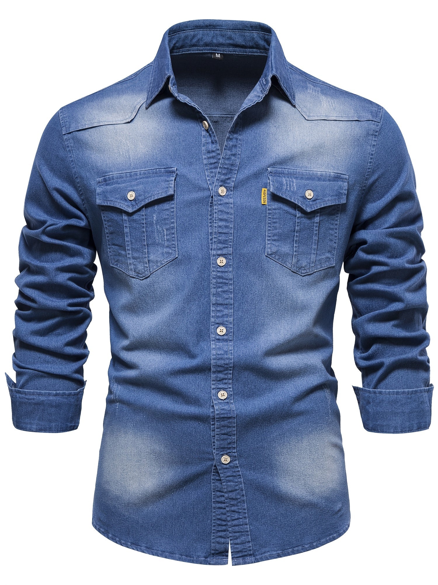 Cotton Denim Shirt Men Long Sleeve Cowboy Shirts Casual Slim Fit