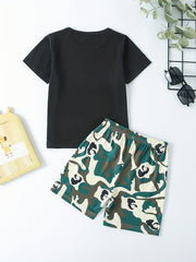 Boys Teen Casual T Shirt & Camouflage Shorts Set for Summer