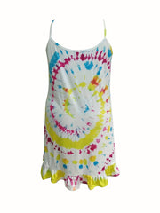  Tie Dye Round Neck Knee Length Stretch Cami Dress