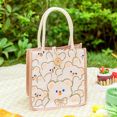 Cotton Linen Cartoon Insulated Lunch Bag