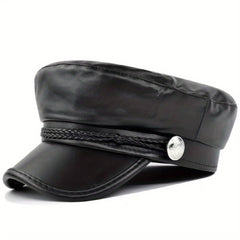 Gothic Cross Patch Beret PU Leather Sailor Hat