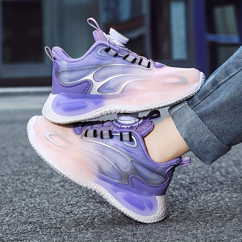 Girls Luminous Sneakers with Rotating Button - Lightweight Anti Slip Sneakers