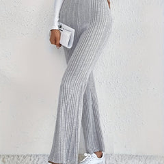  Ribbed Knit High Rise Stretch Pants