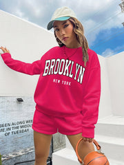 Casual Two-piece Set Long Sleeve Pullover & Shorts Outfit Women's Clothing