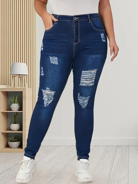 Washed Ripped Button Fly High Skinny Jeans