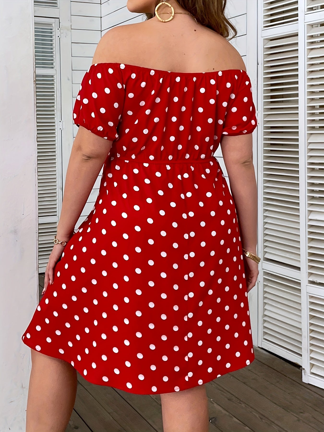  Polka Dot Off Shoulder Midi Dress