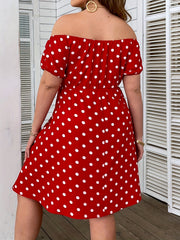  Polka Dot Off Shoulder Midi Dress