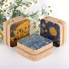 Vintage Painting Print Jewelry Box Zipper Portable Organizer