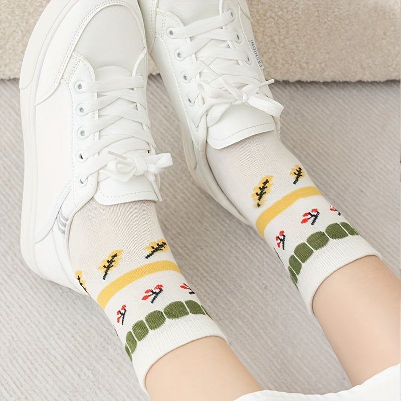 5 Pairs Cartoon Print Socks Women's Stockings