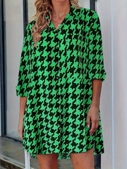  Houndstooth Print Button Up Blouse
