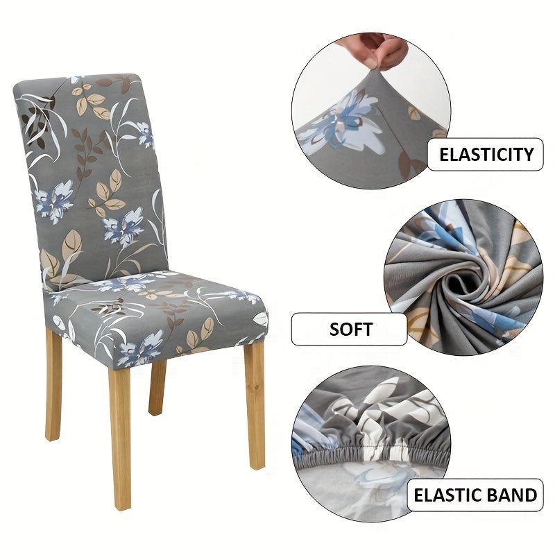 Stretch Chair Slipcover Milk Silk Flower Plant Print for Dining Room