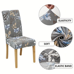 Stretch Chair Slipcover Milk Silk Flower Plant Print for Dining Room