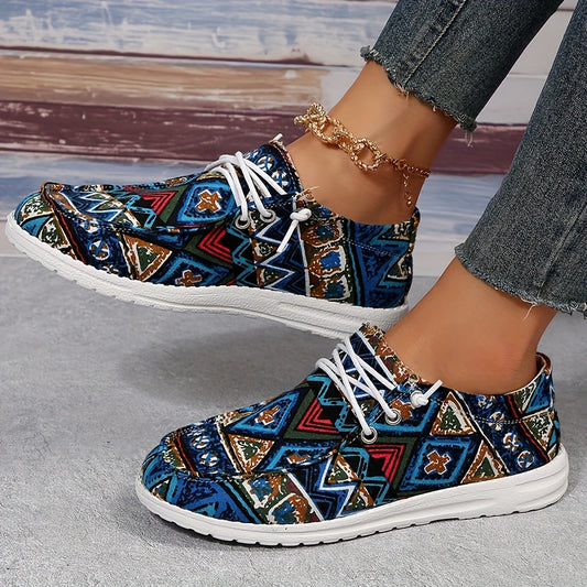 Women's Tribal Flat Loafers Slip On Canvas Shoes Casual Low Top Walking Shoes