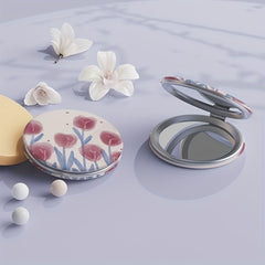 Tulip Pattern Round Folding Mirror with Magnifying Function