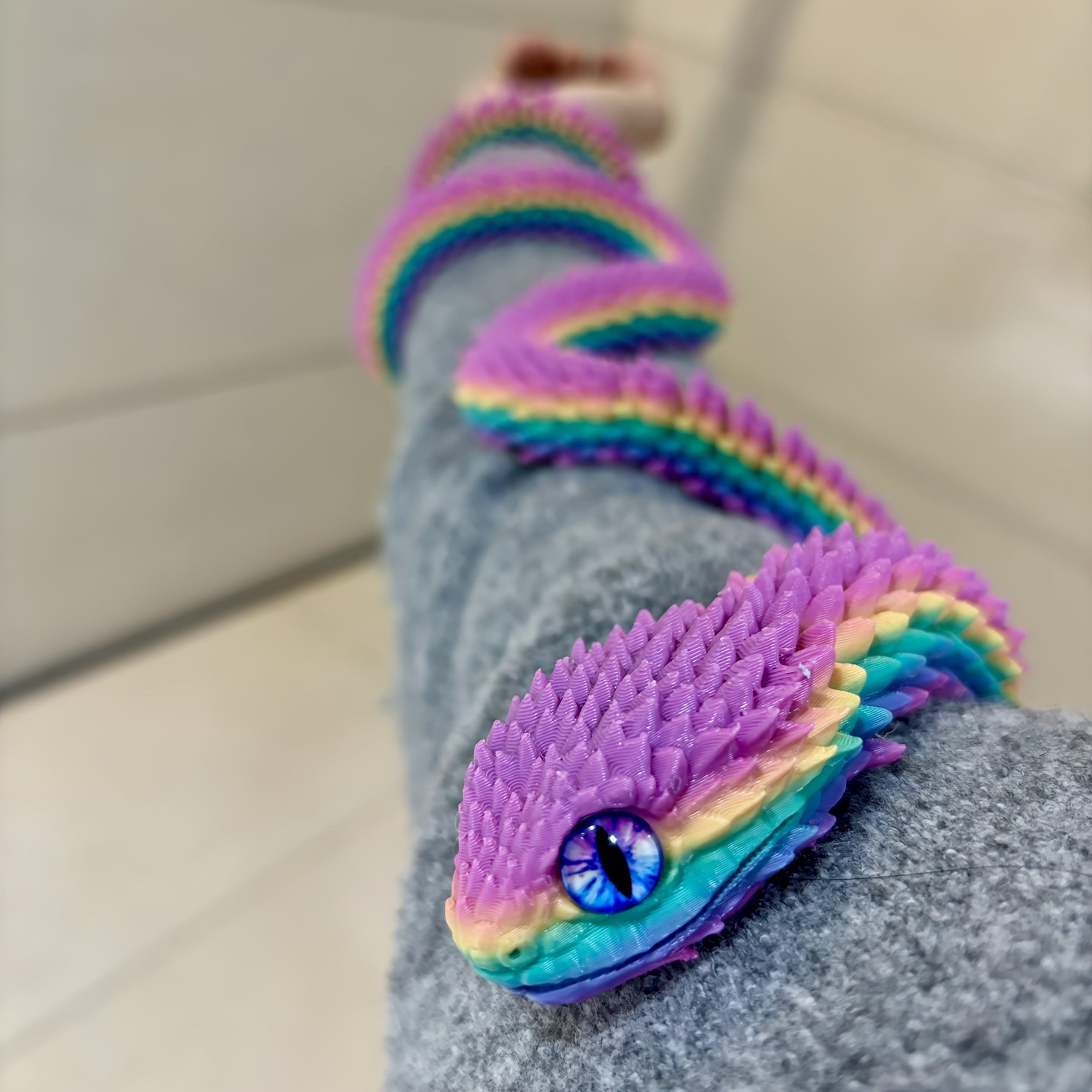 3D Printed Snake w/ Hand Painted Eyes 85cm - Rainbow/Candy Options