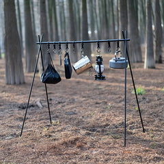 Portable Tripod Camping Hanging Rack with Hook Cookware and Clothes Drying Shelf
