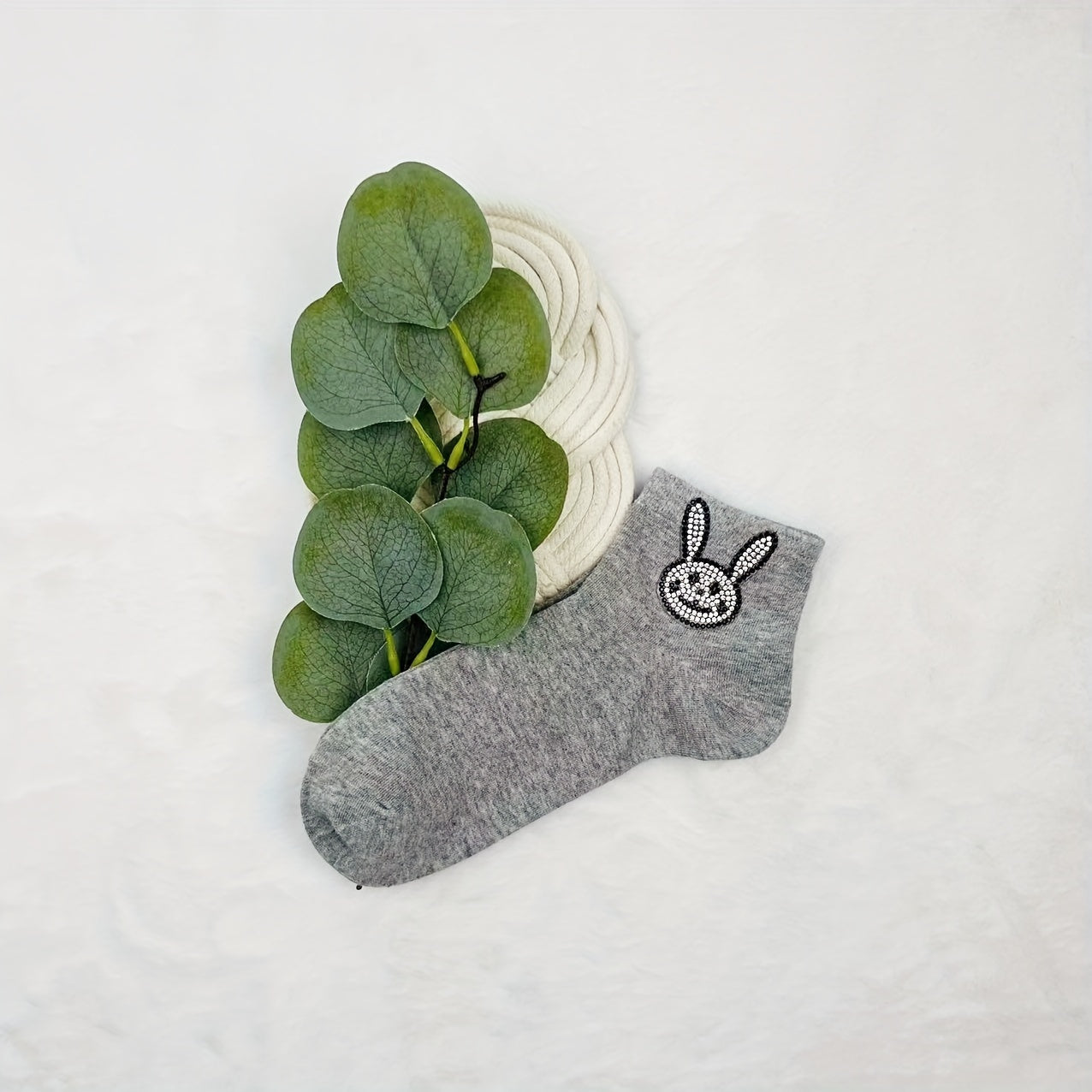 Bunny Rhinestone Socks Crew Short Stockings
