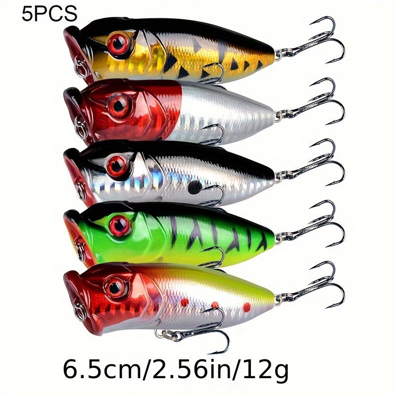 5pcs Popper Fishing Lure 6 5g Hard Bait Topwater Wobbler Tackle