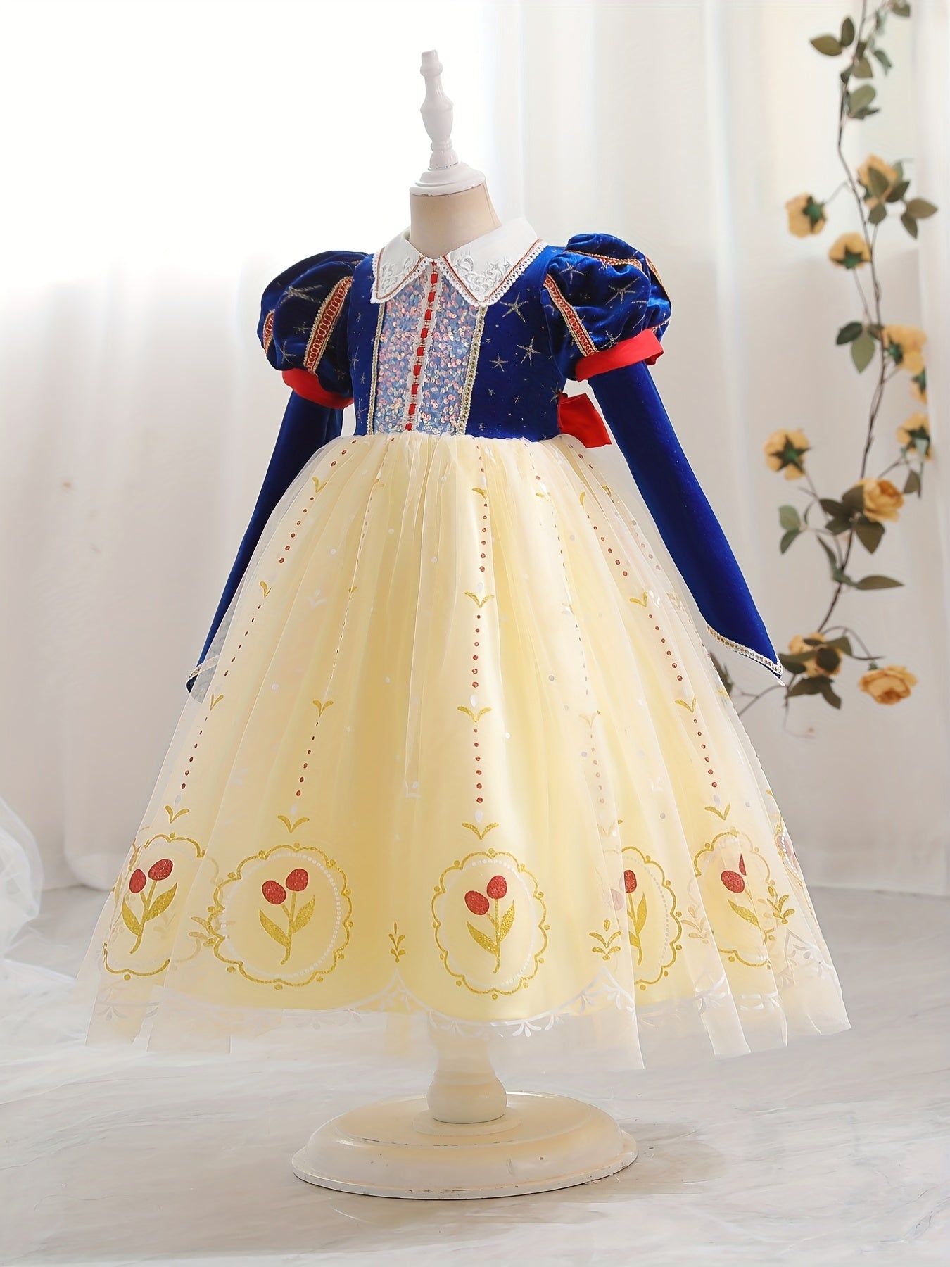 Girl's Princess Dress Sequin Puff Sleeve Mesh Fairy Tale Cosplay Costume