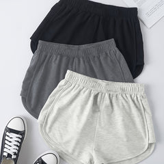 3 Pack Plus Size Casual Shorts Women's Plus Solid Elastic Slight Stretch 3 Pcs